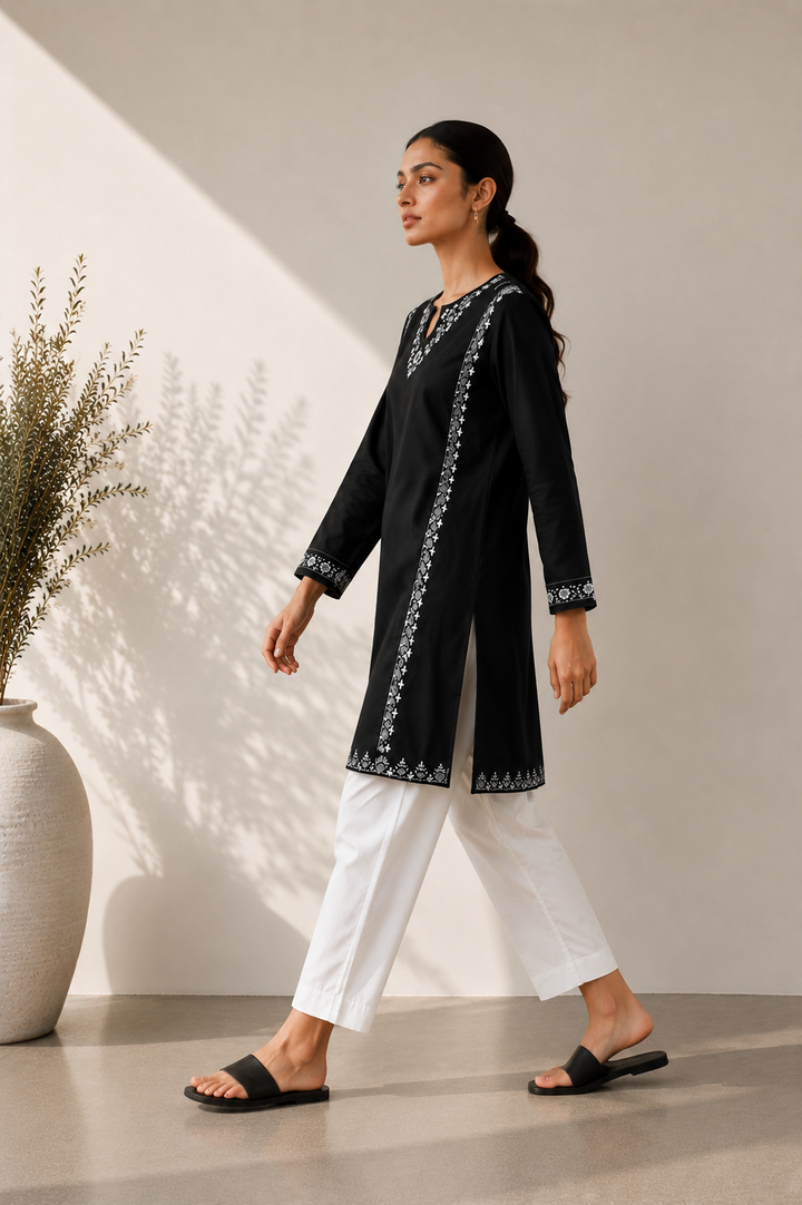 Black Embroidered  2 - Piece Set