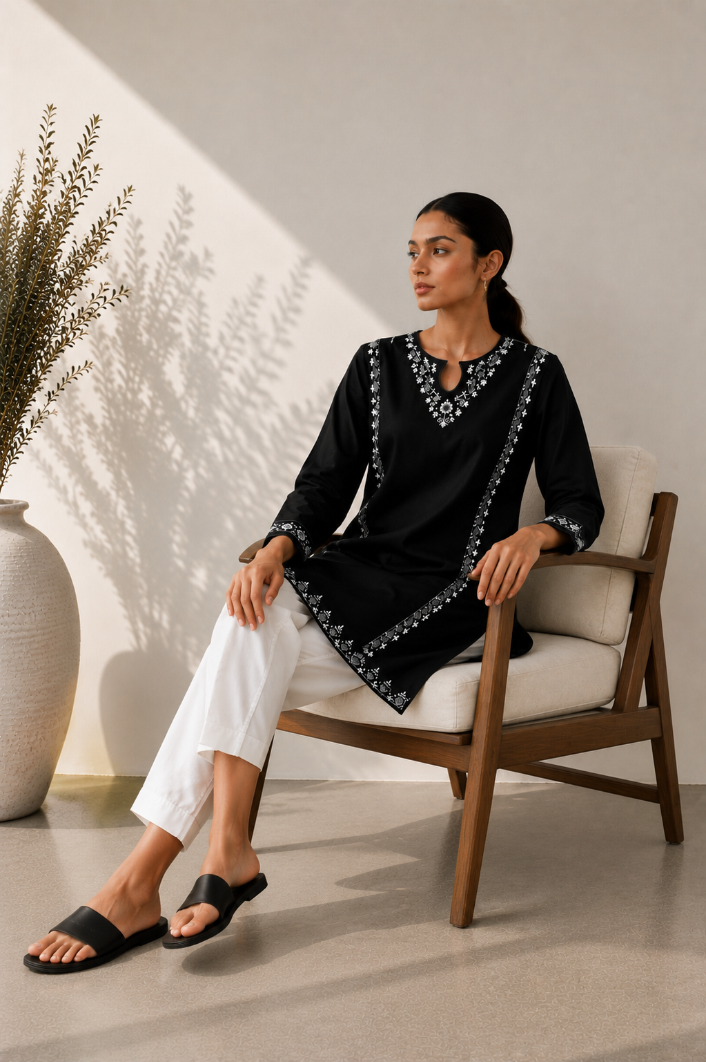 Black Embroidered  2 - Piece Set