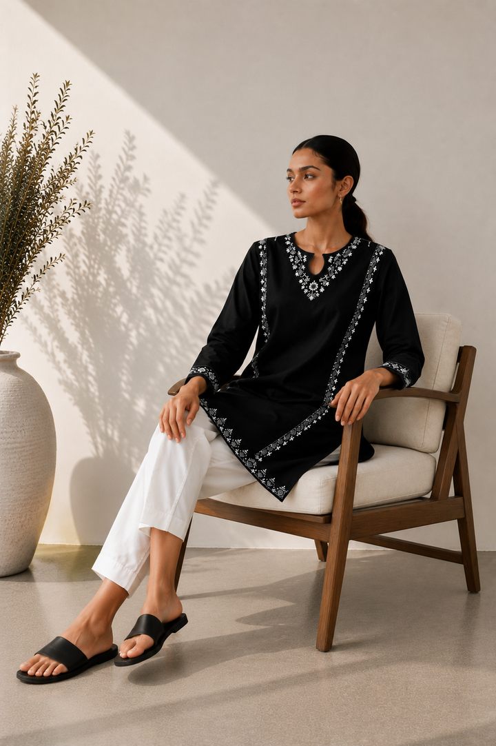 Black Embroidered  2 - Piece Set