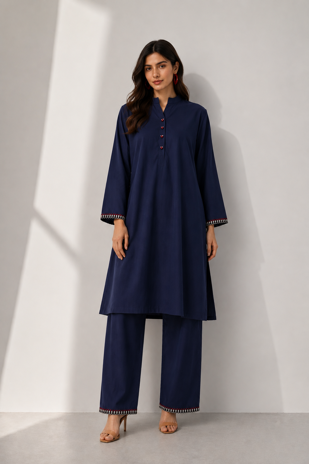 Navy Embroidered 2-Piece Set