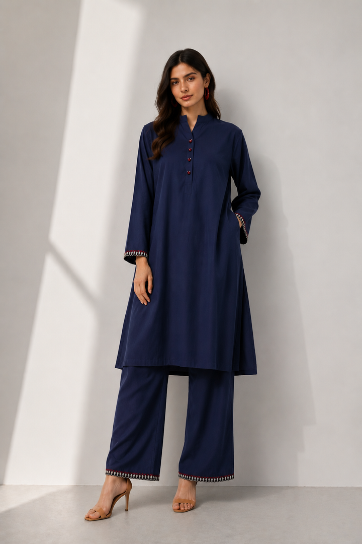 Navy Embroidered 2-Piece Set