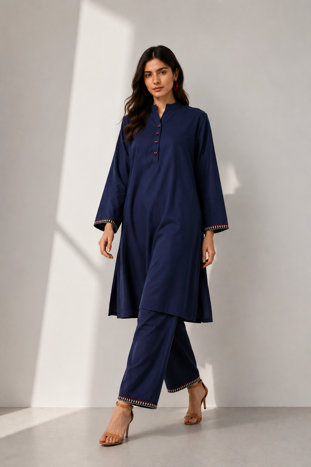 Navy Embroidered 2-Piece Set