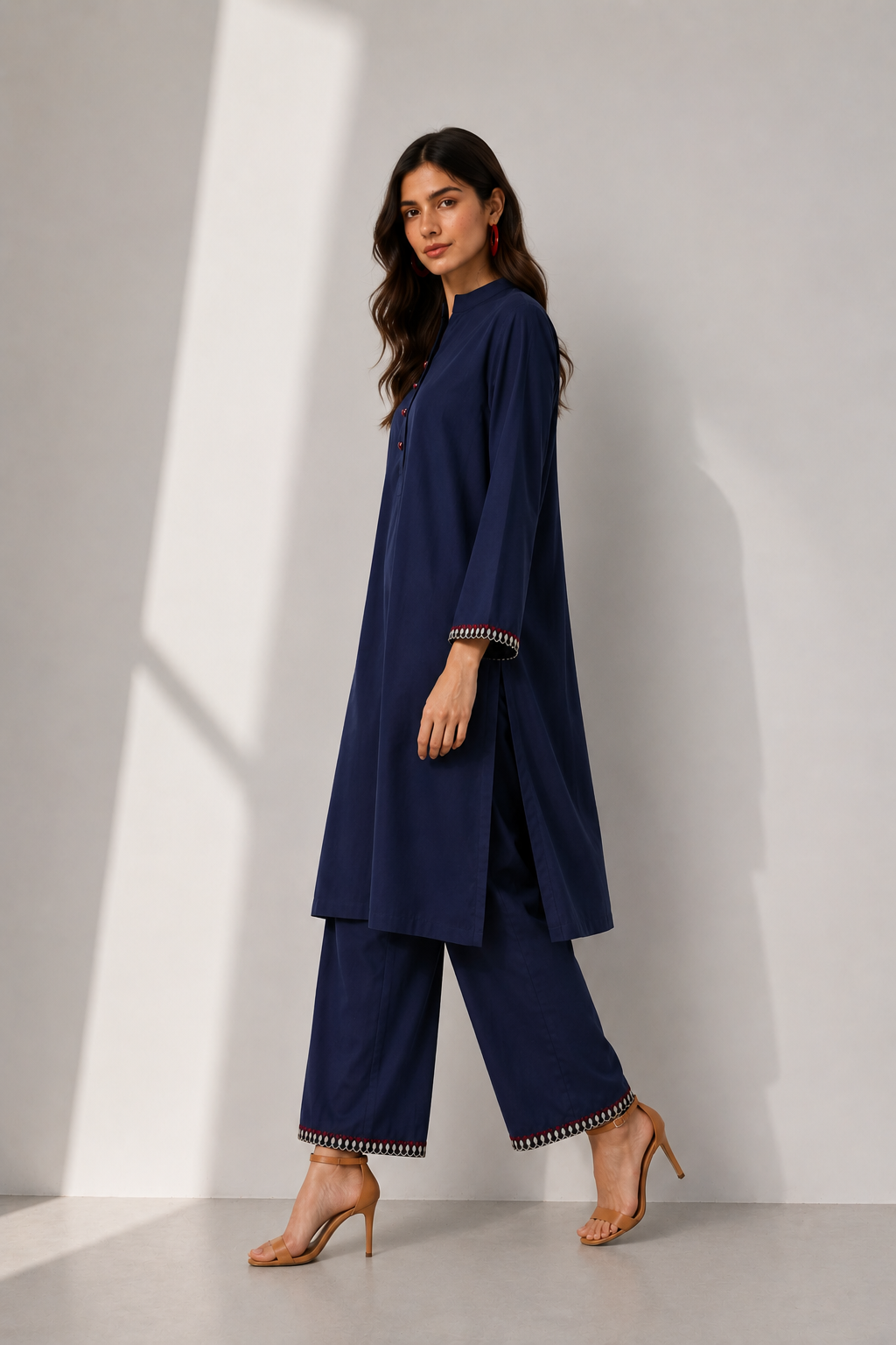 Navy Embroidered 2-Piece Set