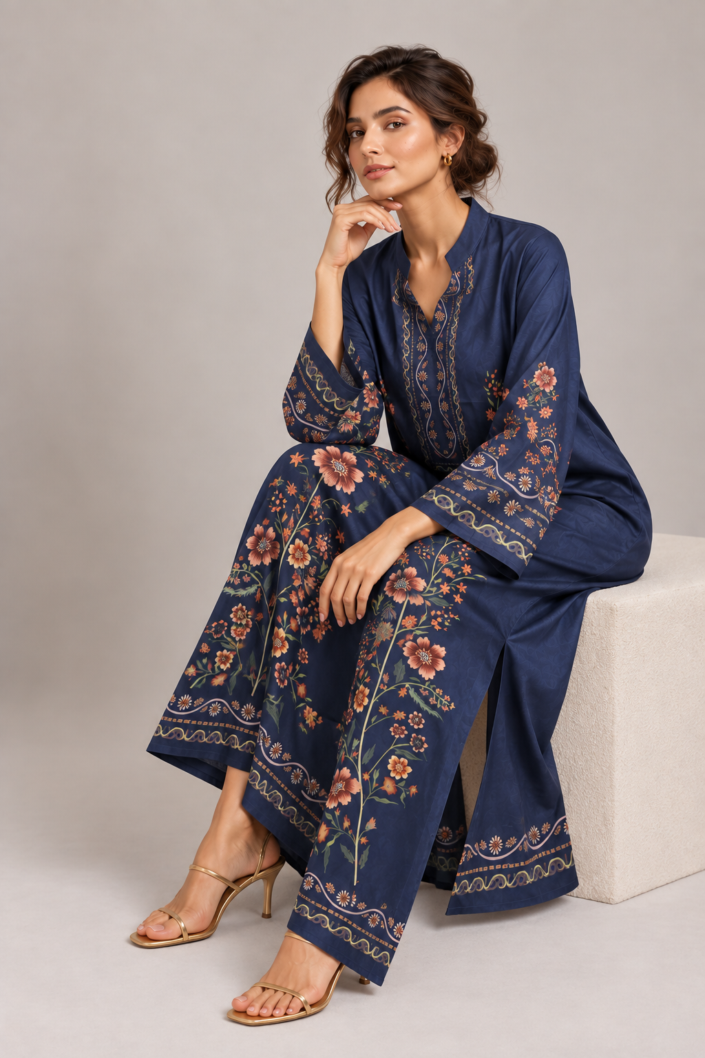 Navy Blue Bloom Kaftan