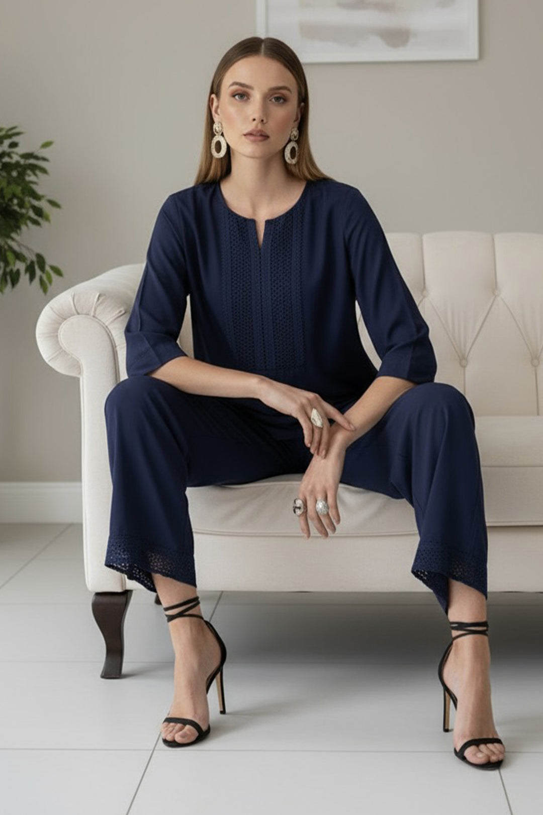 Navy Blue  Lace Co Ord Set