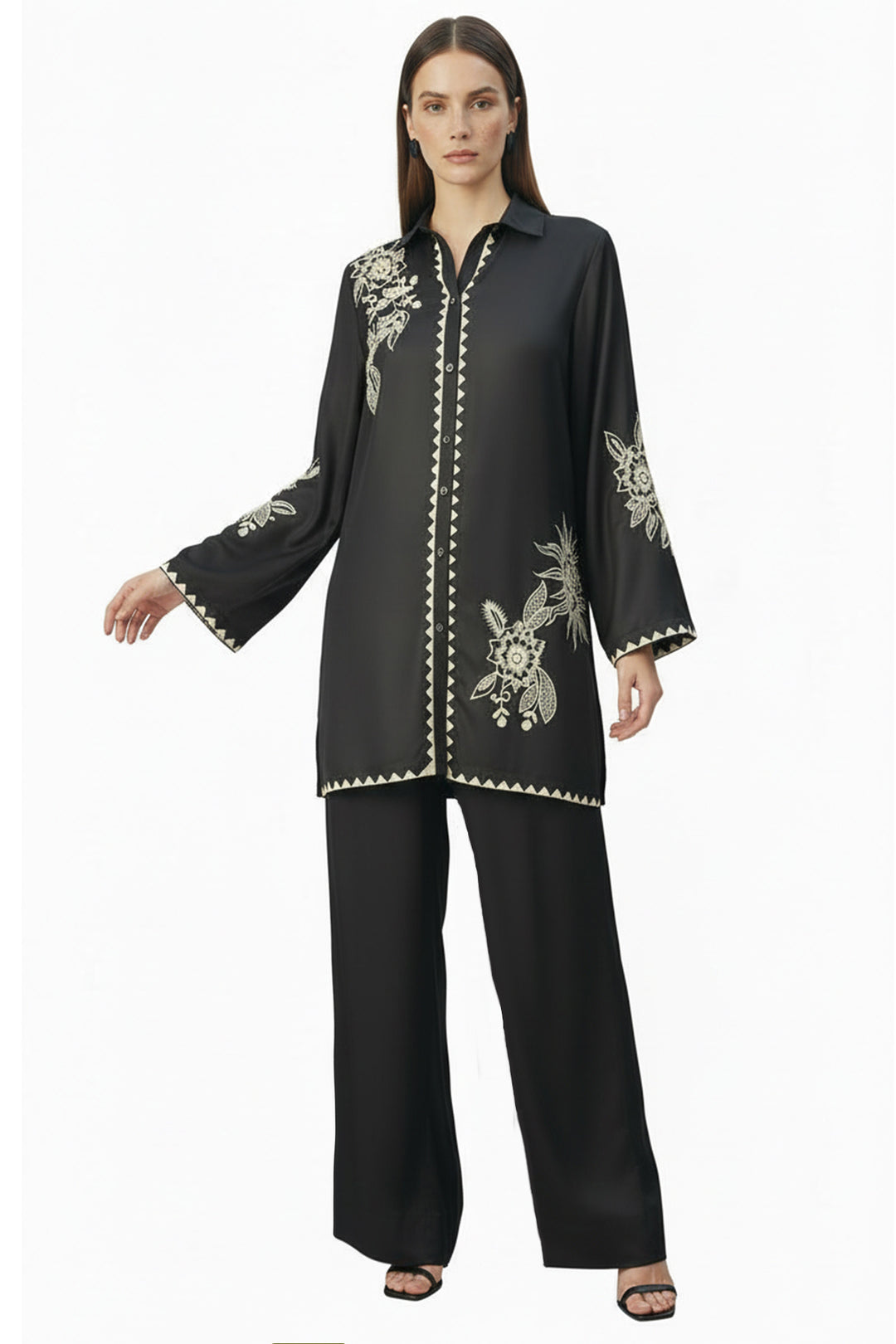 Black Embroidered Co Ord Set - 004