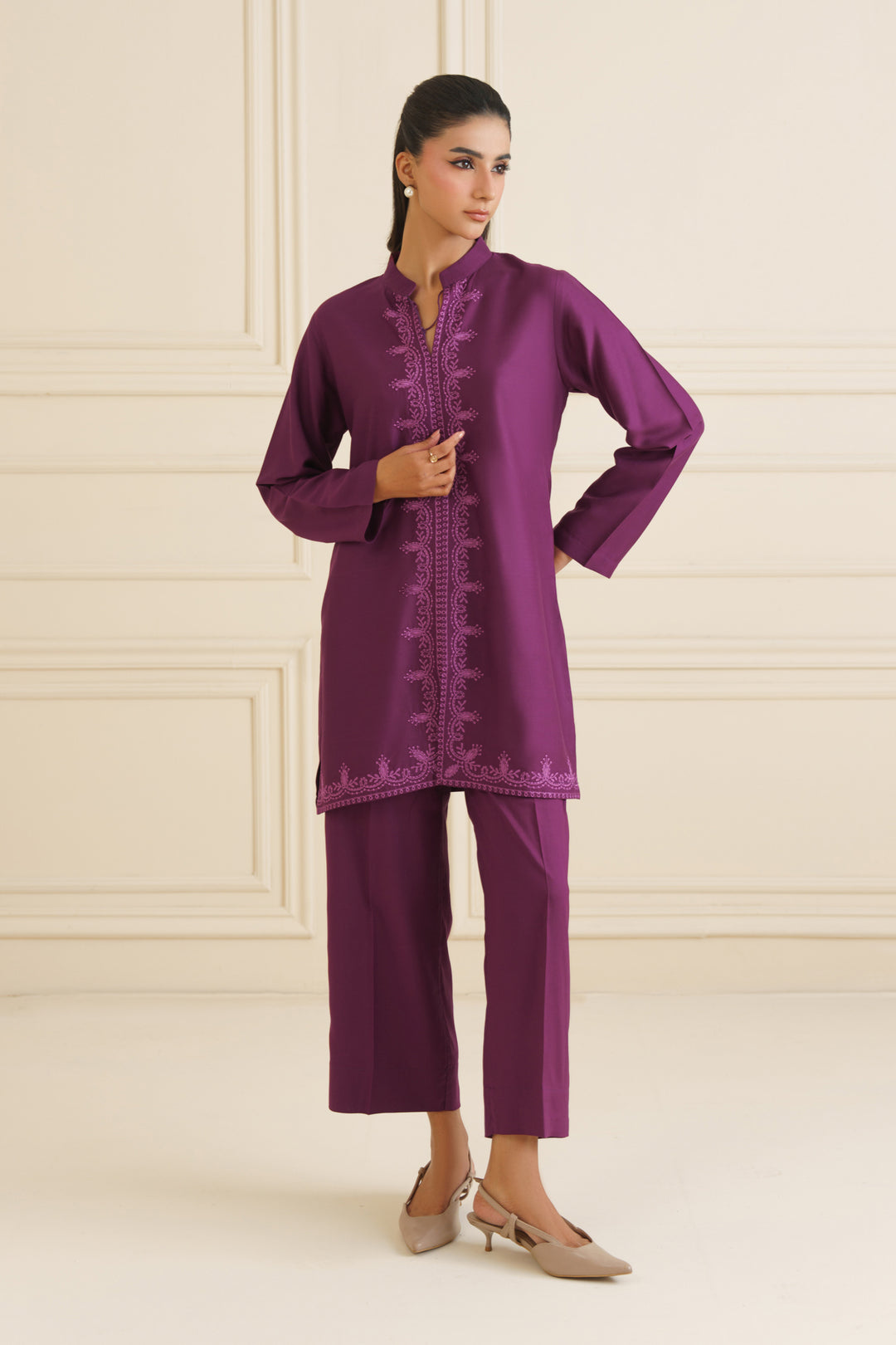 Plum Embroidered Co Ord Set