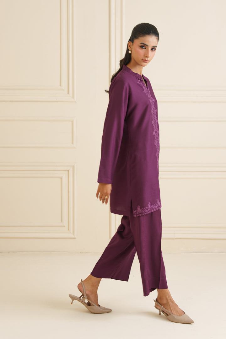 Plum Embroidered Co Ord Set