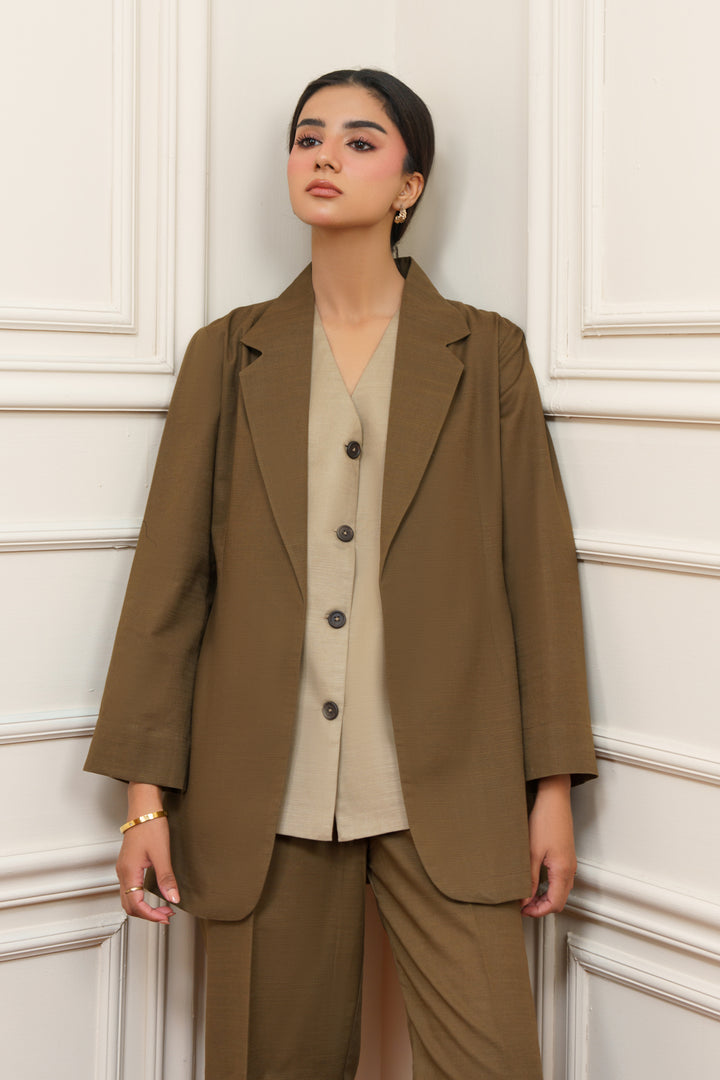 3 Pcs Khaddar Layered Dress- 005