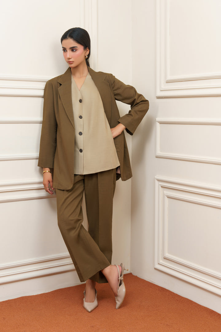 3 Pcs Khaddar Layered Dress- 005