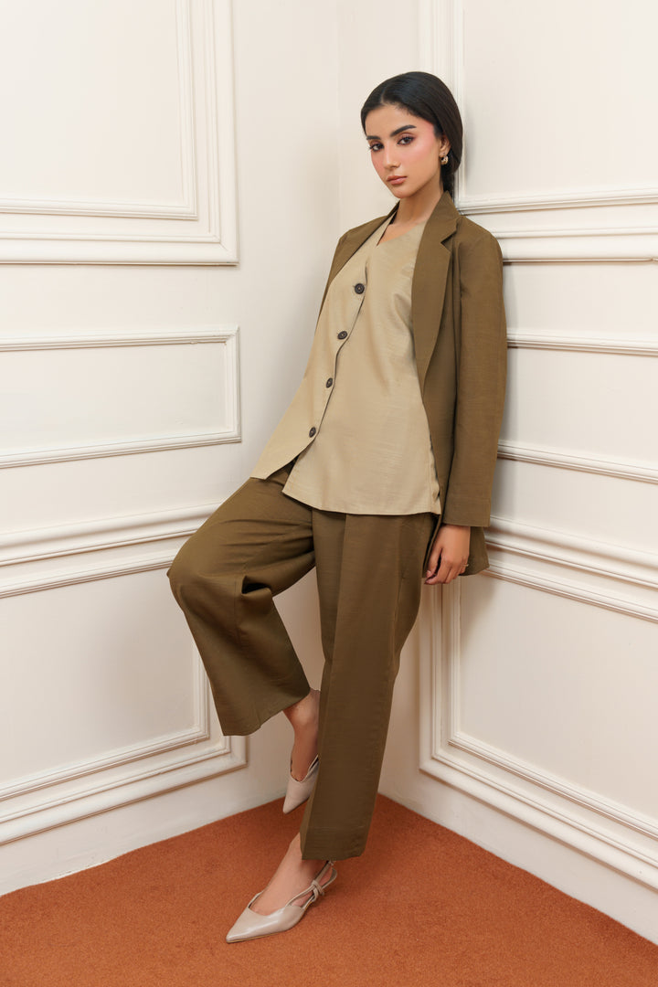 3 Pcs Khaddar Layered Dress- 005