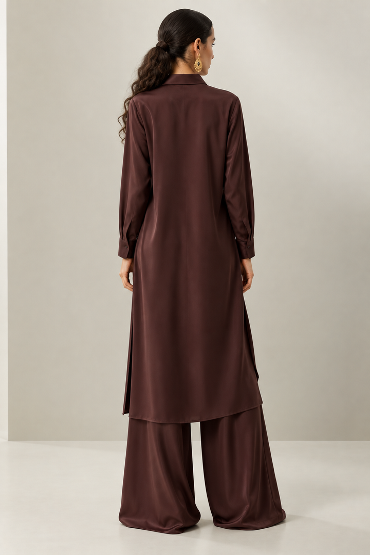 Cocoa Satin Longline Co-ord
