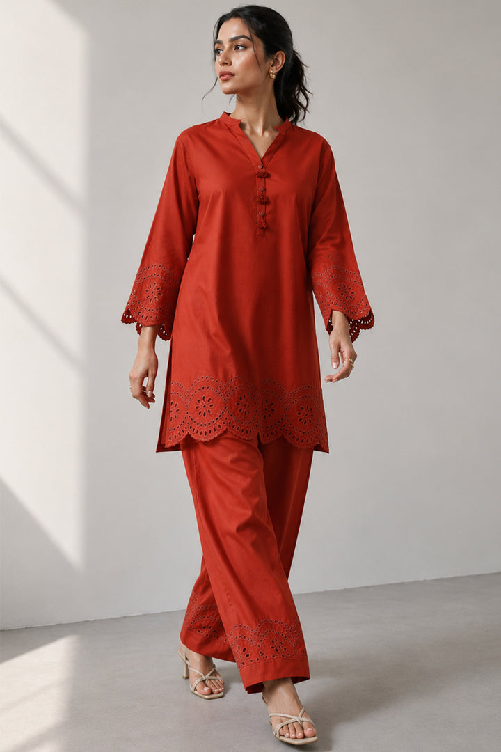 Rust Schiffli 2-Piece Set