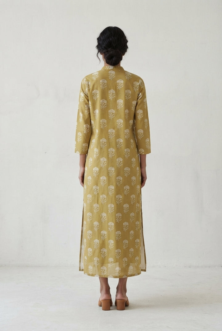 Muted Mustard Floral Shirt Dress
