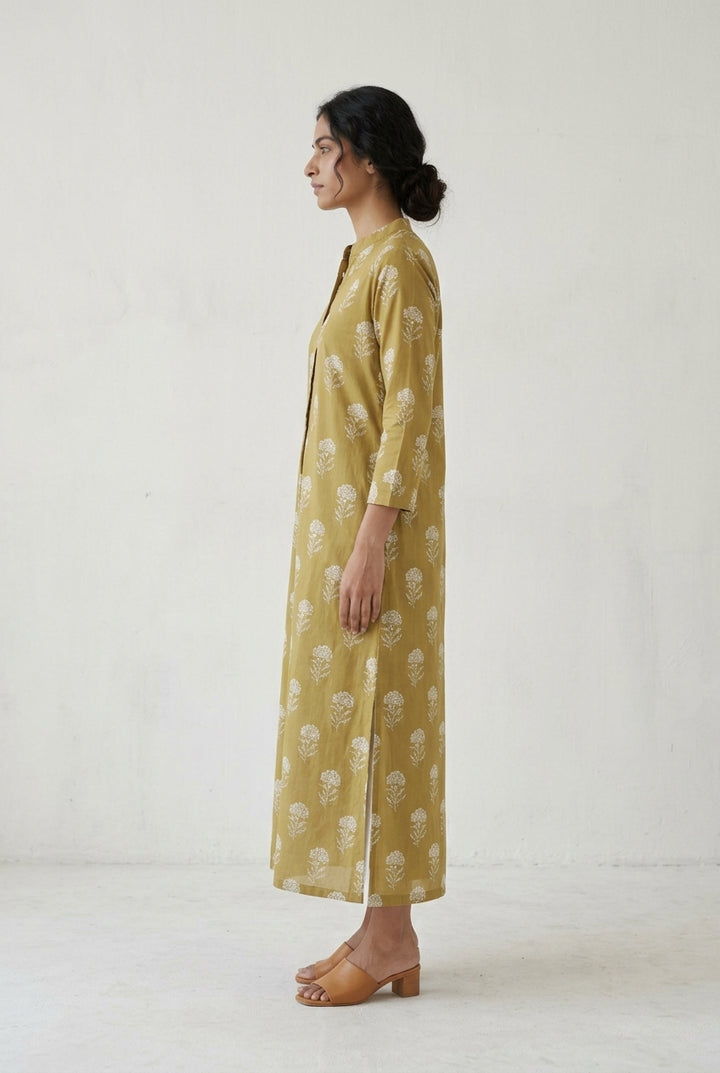 Muted Mustard Floral Shirt Dress