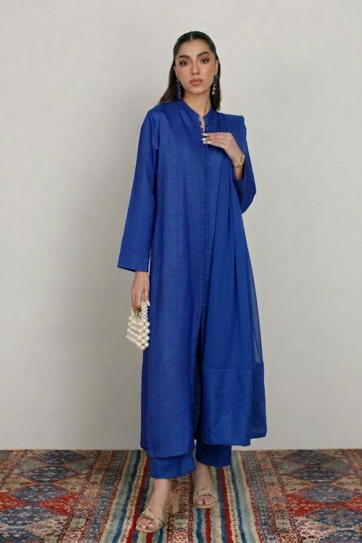 Sapphire Blue Korean Silk 3-Piece Set