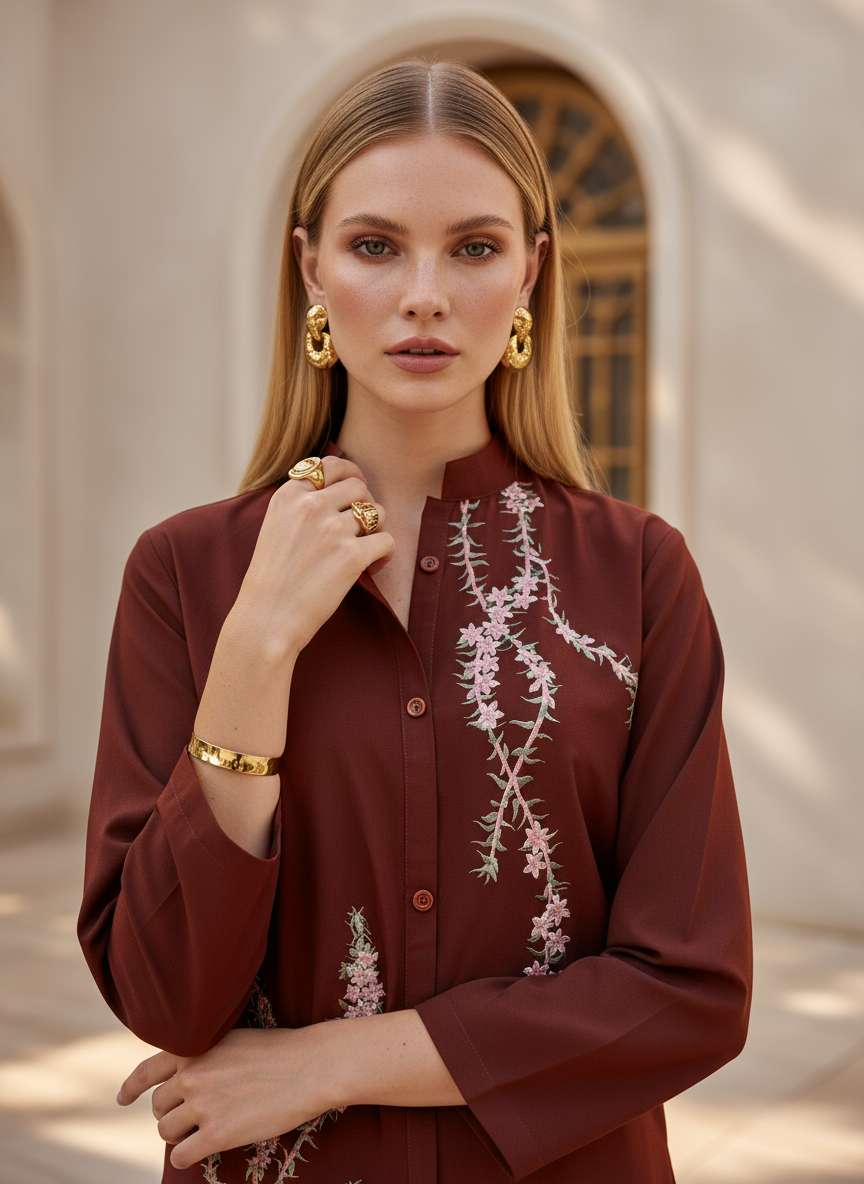 Rust Embroidered Co ord set -020