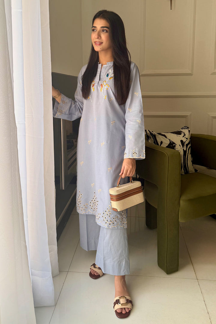 Sky Blue Embroidered Dress