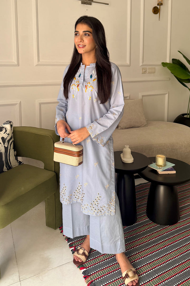 Sky Blue Embroidered Dress