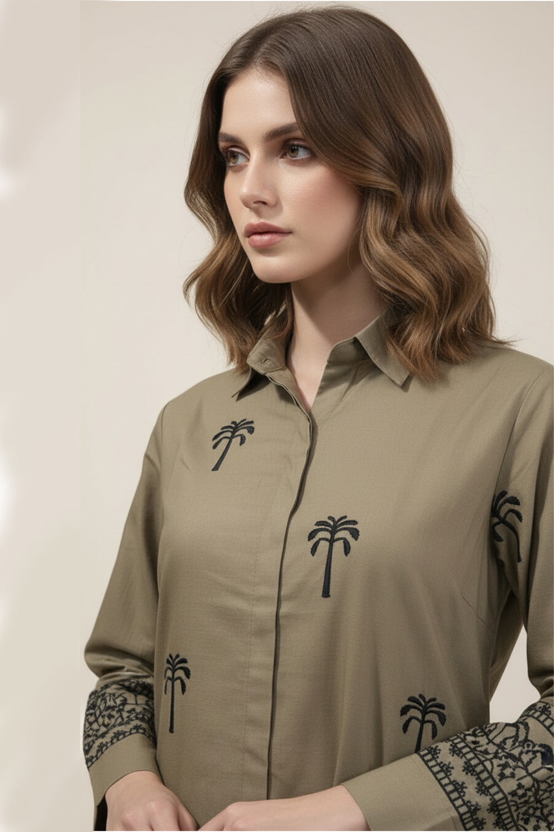 Camel Embroidered Co Ord Set