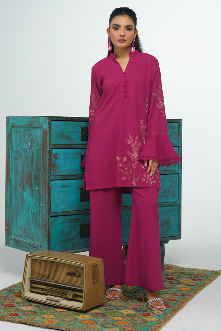 Mauve Pink Embroidered Co Ord Set