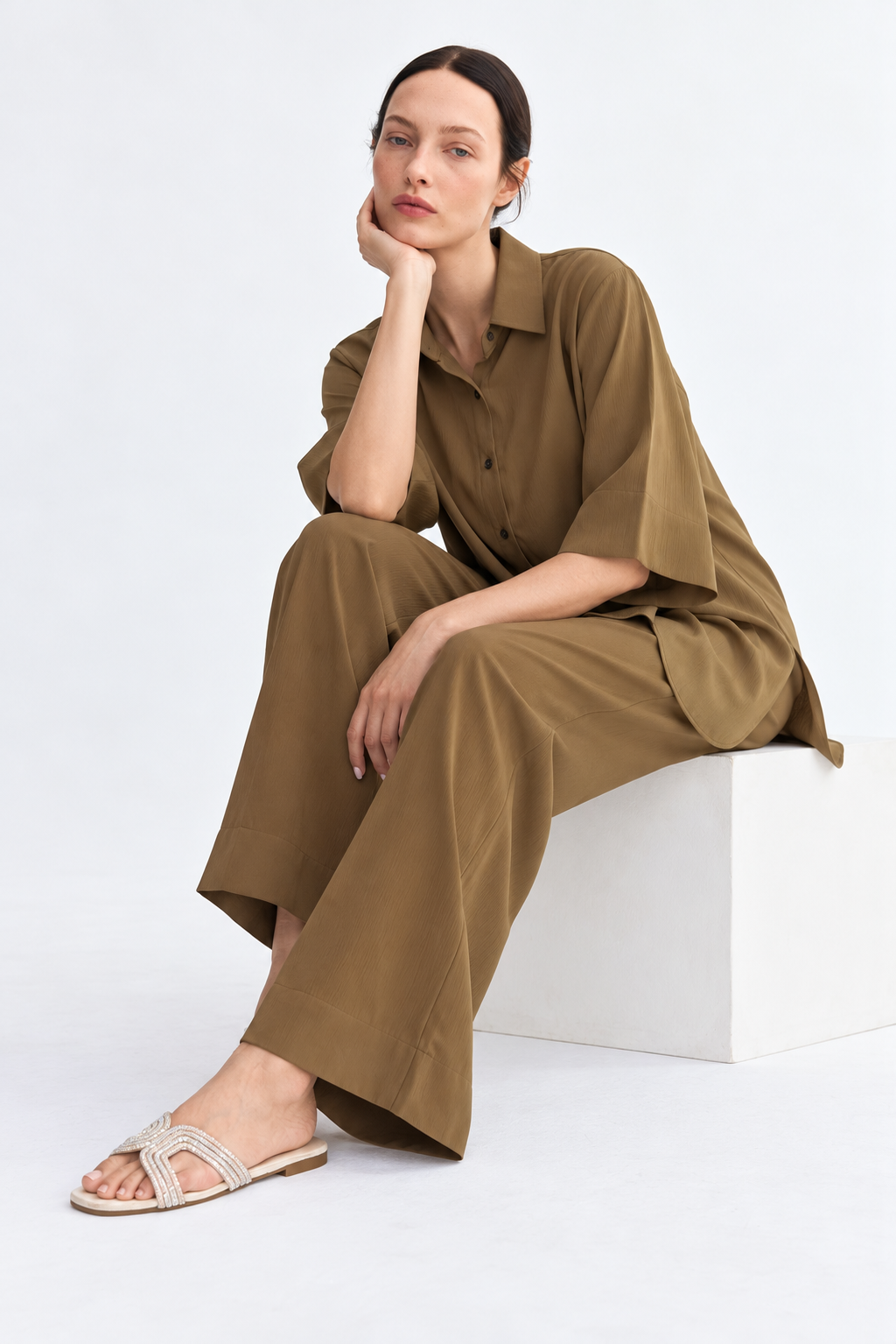 Wrinkled Olive Drift Co-ord Set