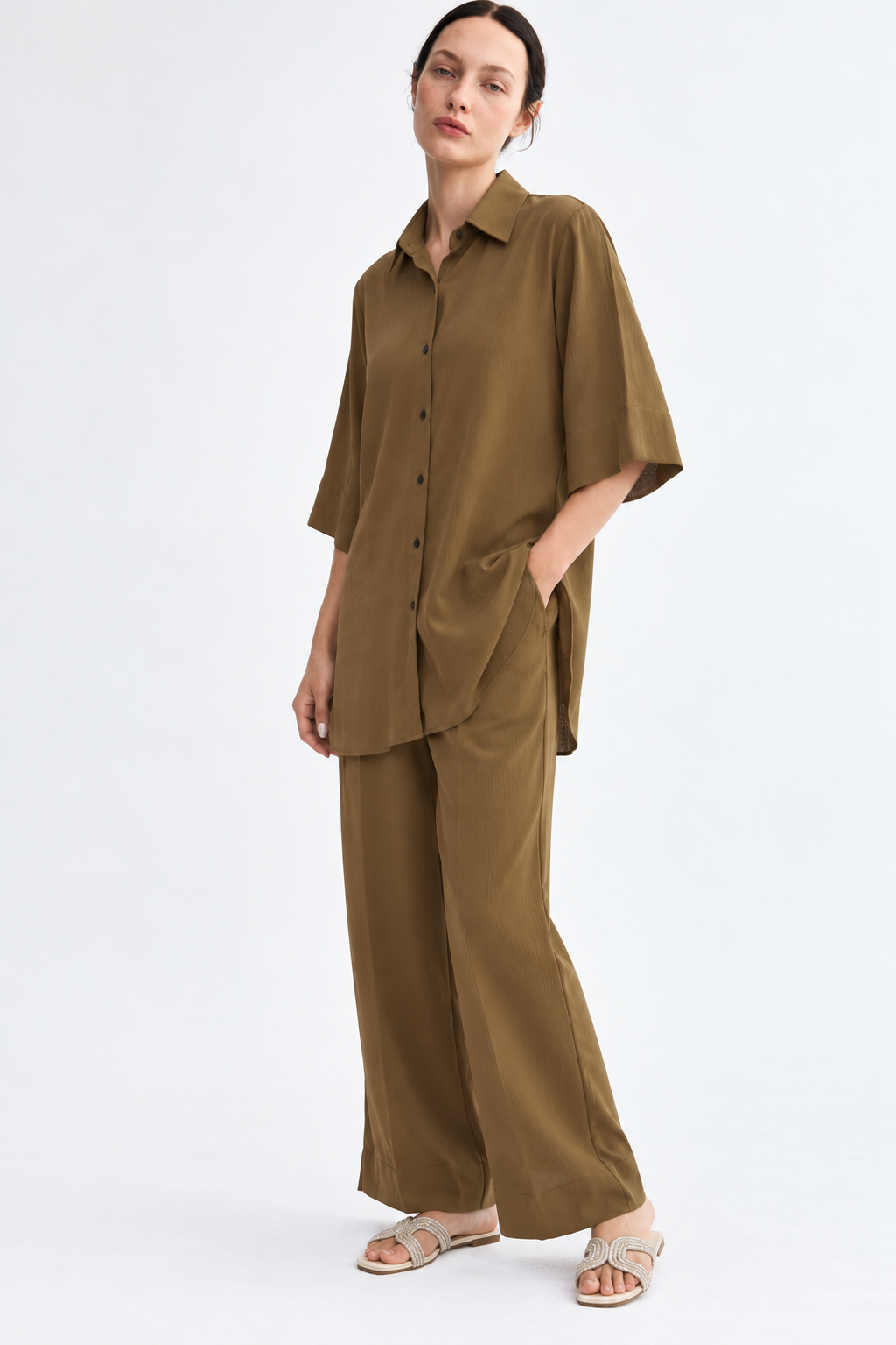 Wrinkled Olive Drift Co-ord Set
