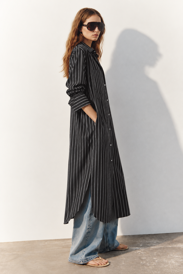 Midnight Stripe Longline Shirt Dress