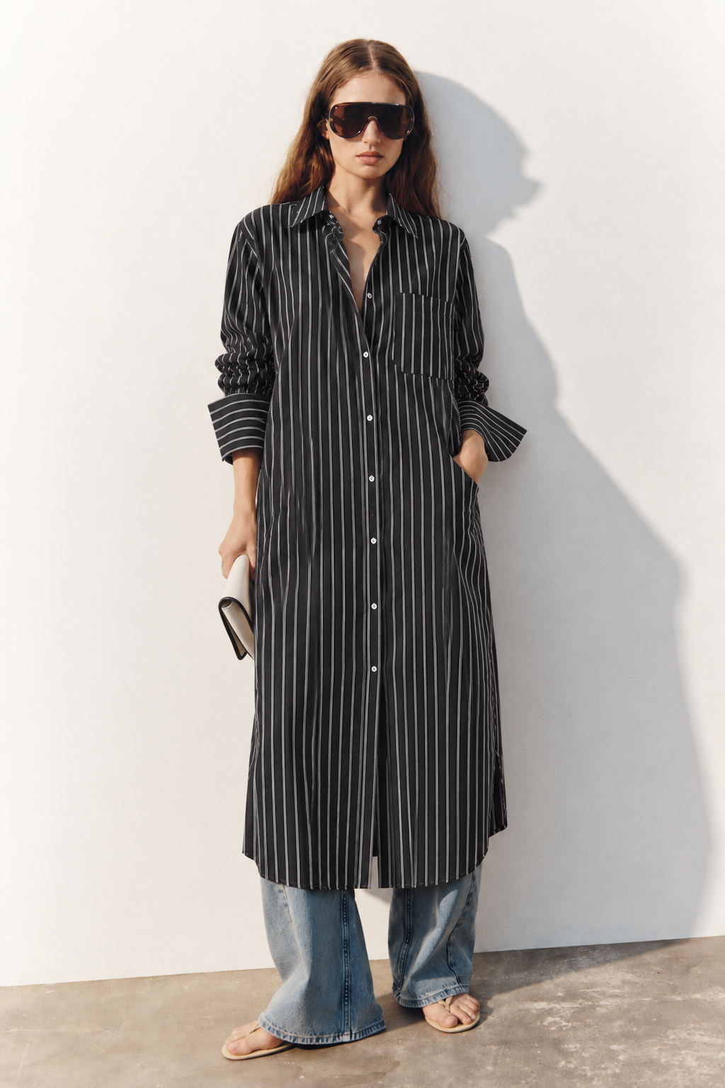 Midnight Stripe Longline Shirt Dress