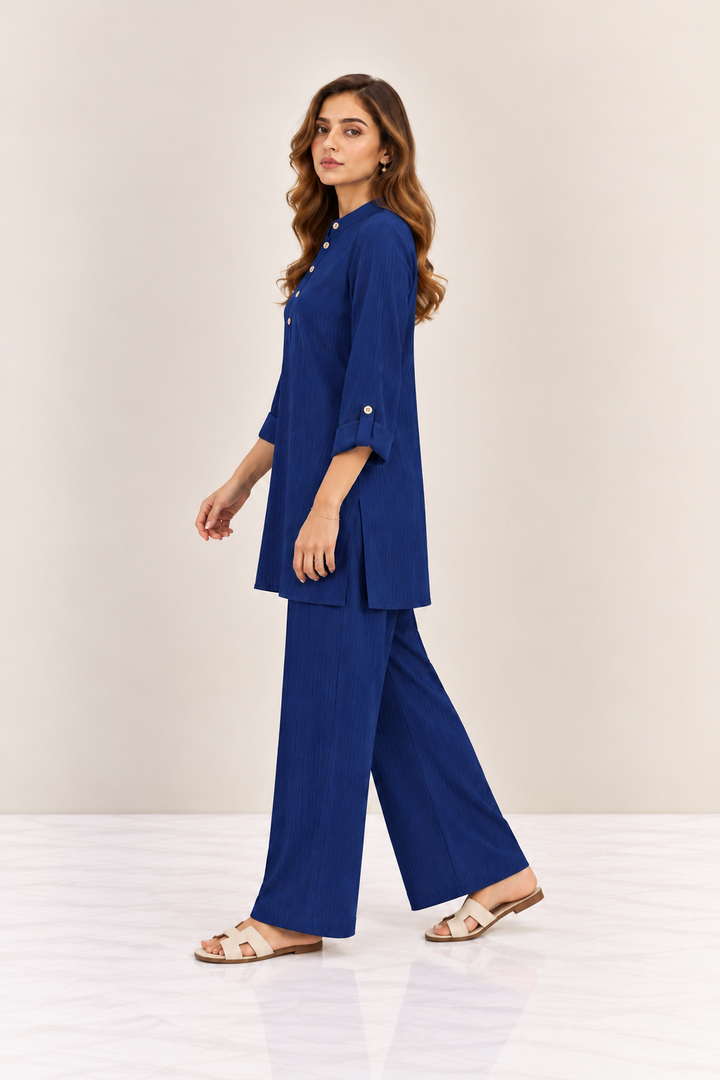 Navy Crinkle Two-Piece Set