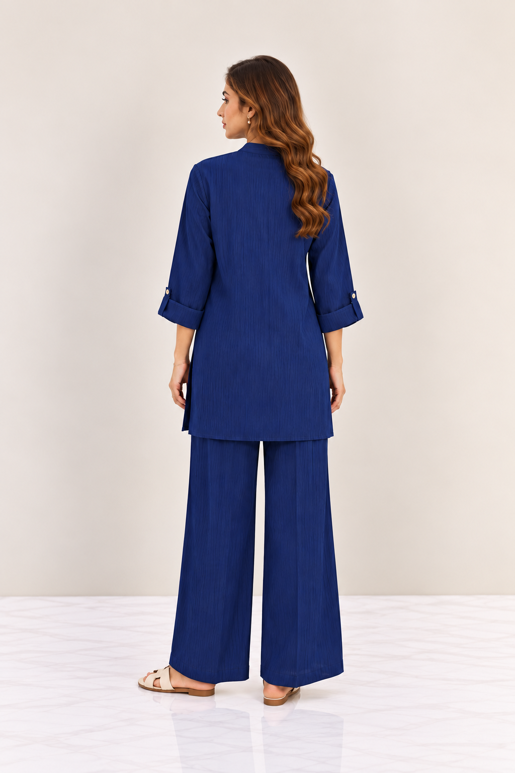 Navy Crinkle Two-Piece Set