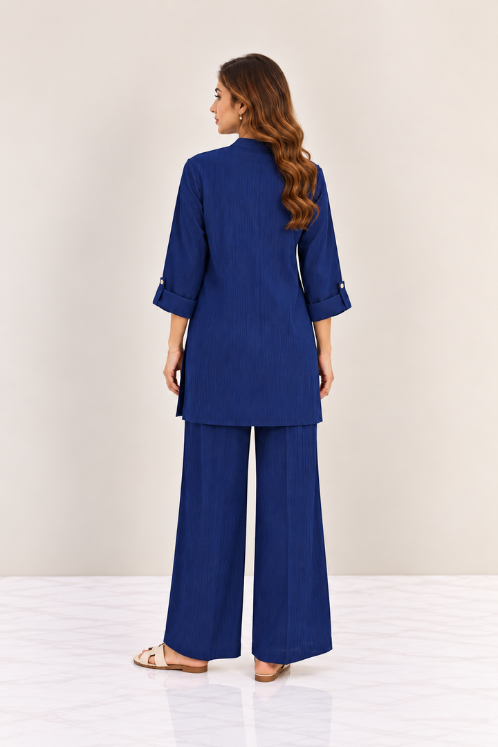 Navy Crinkle Two-Piece Set