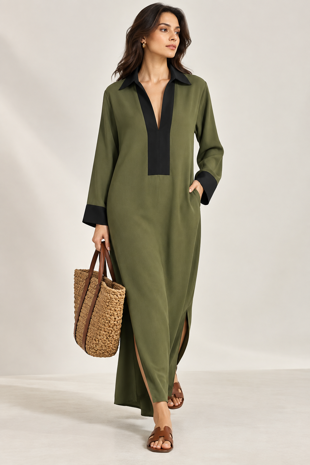 Olive Contrast Kaftan
