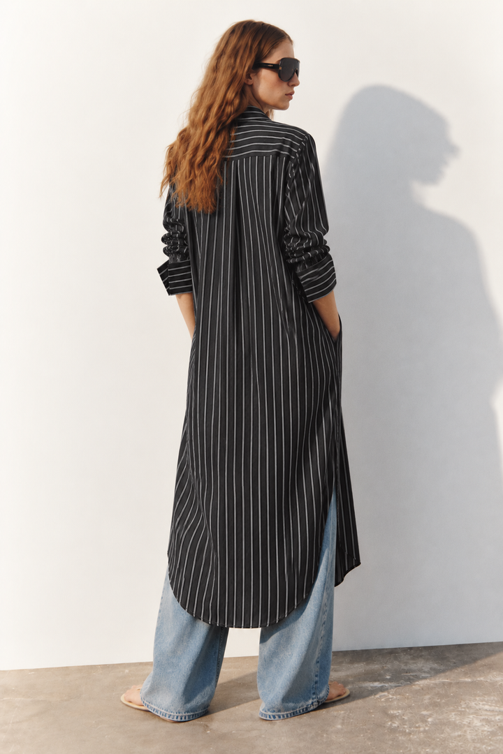 Midnight Stripe Longline Shirt Dress