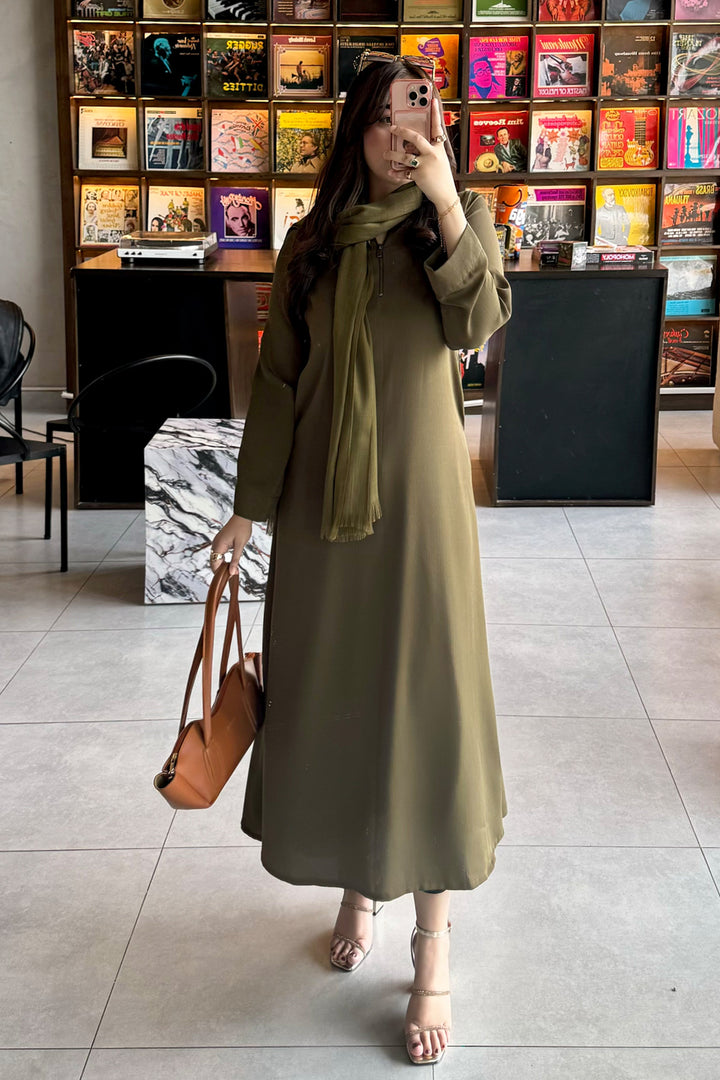 Olive Zipper Dress