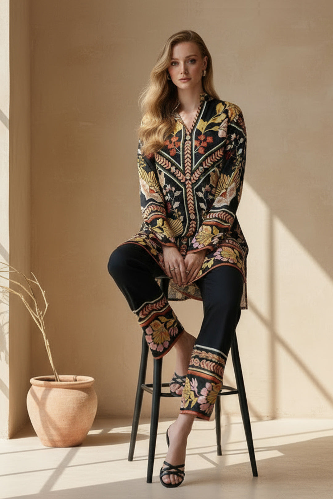 2 Piece Printed  Suit - 57