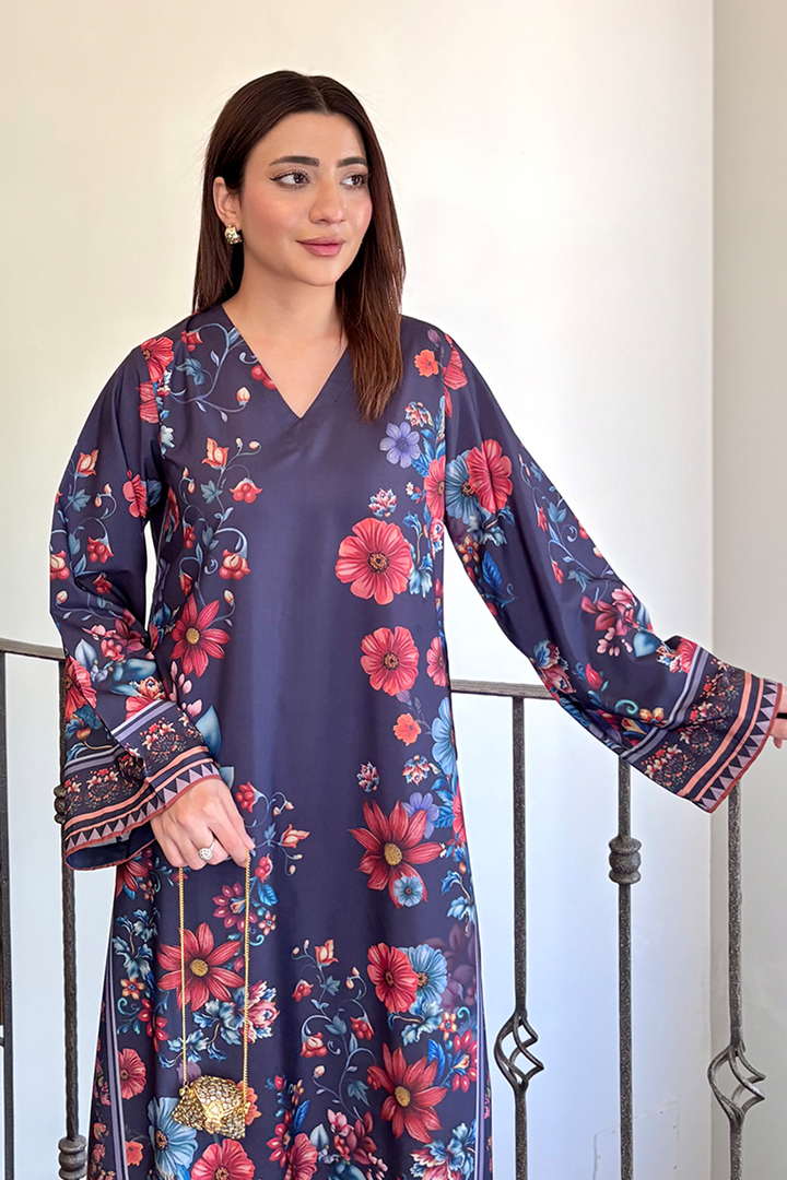 Navy Blue Floral Kaftan