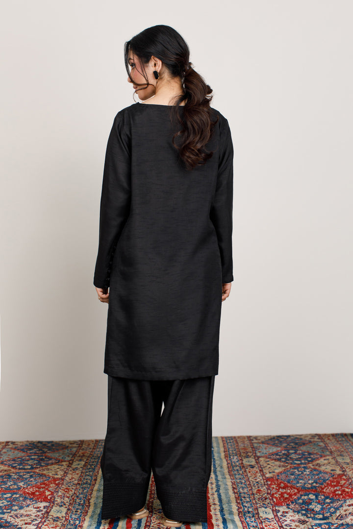 Midnight Black Korean Silk 3-Piece Set