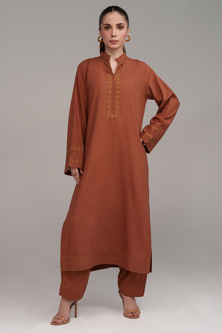 2 Pcs Rust Embroidered Suit