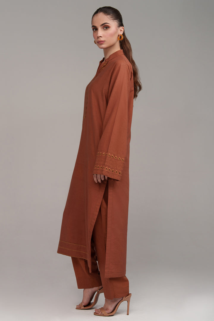 2 Pcs Rust Embroidered Suit