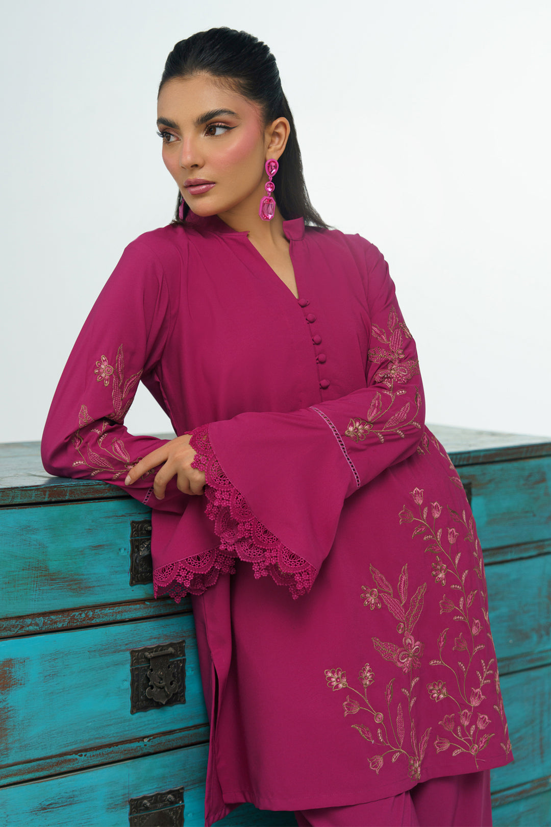 Mauve Pink Embroidered Co Ord Set