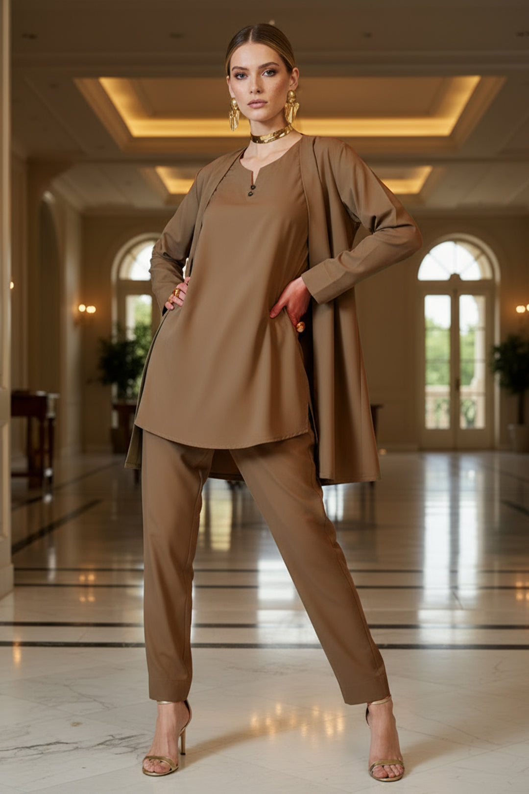 Pastel Brown Layered Dress