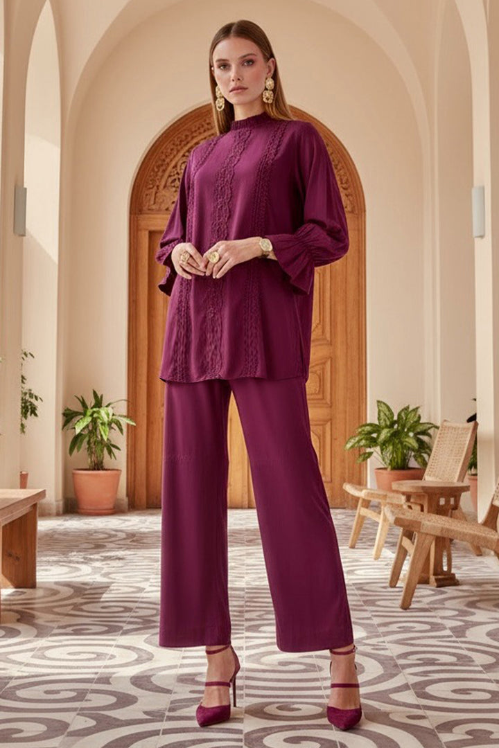 Plum Lace Co Ord Set - 02