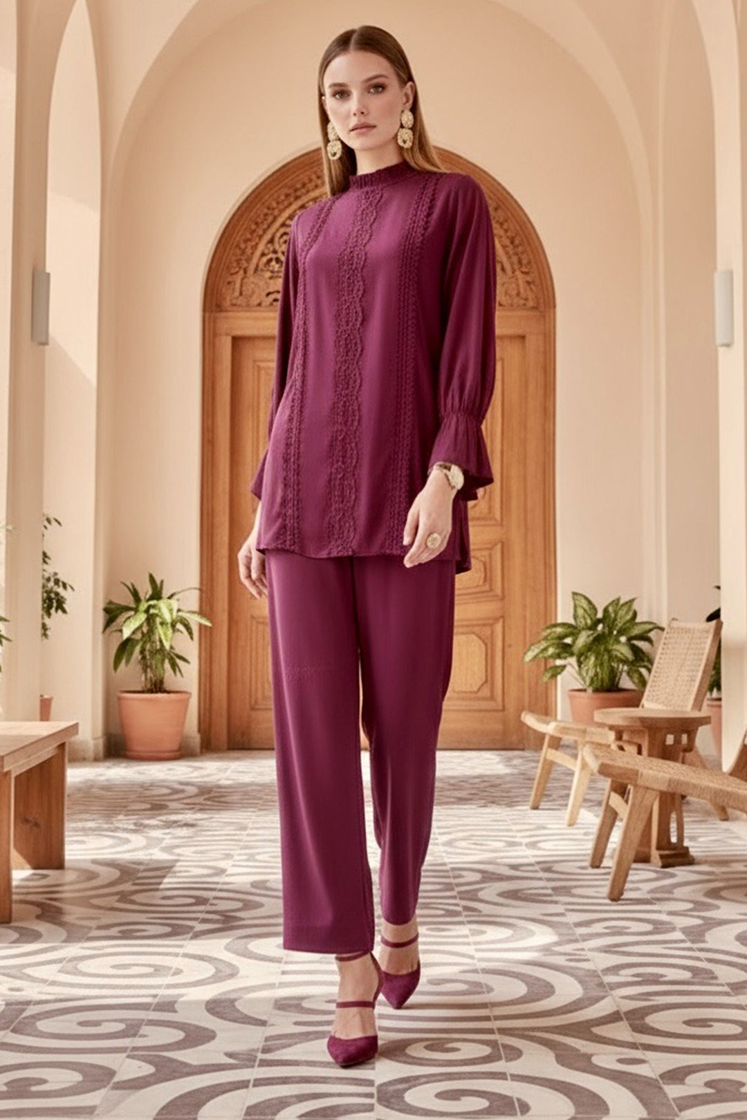 Plum Lace Co Ord Set - 02