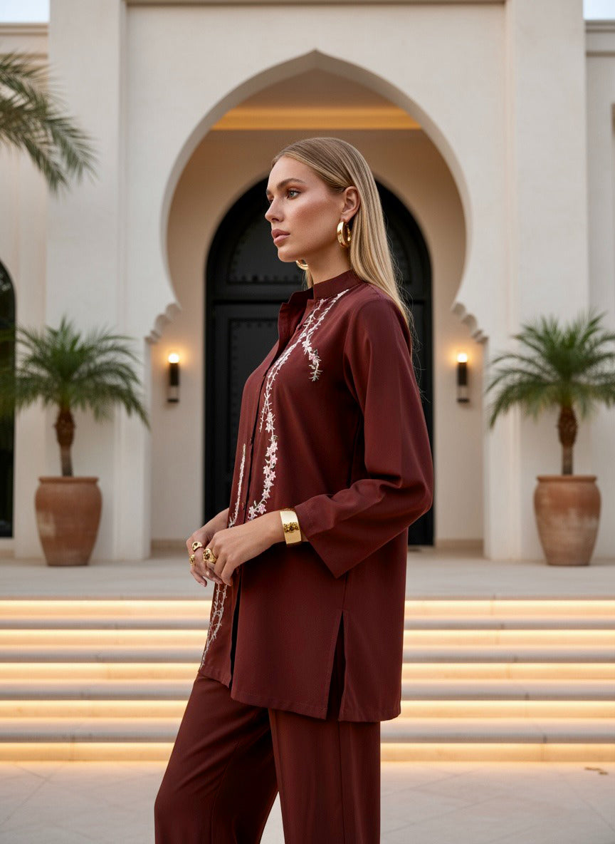 Rust Embroidered Co ord set -020