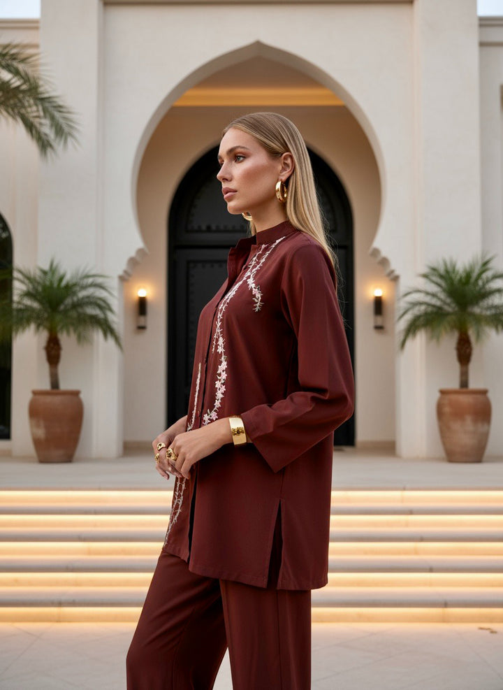 Rust Embroidered Co ord set -020