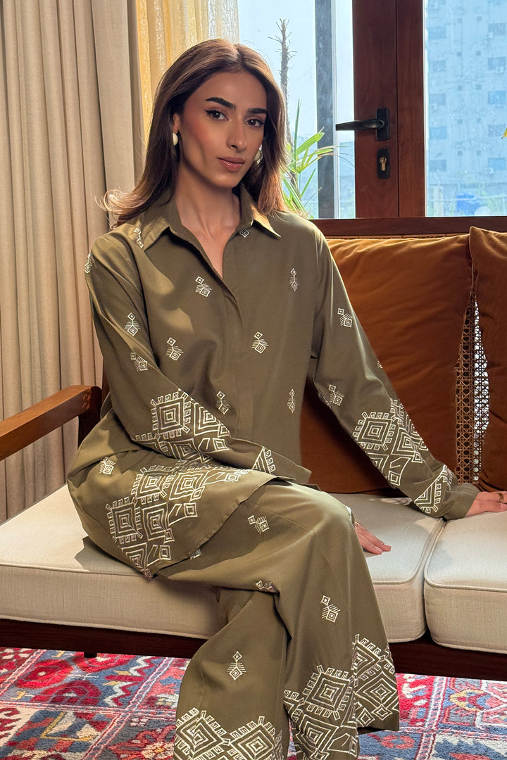 Basil Embroidered Co Ord Set