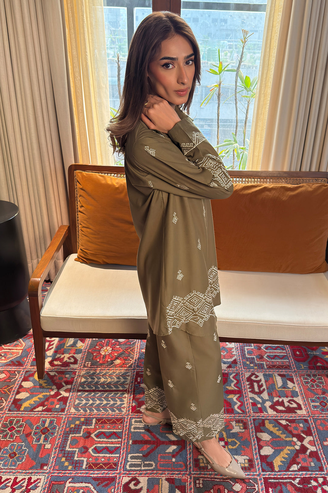 Basil Embroidered Co Ord Set