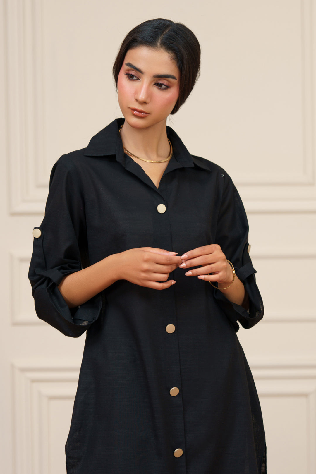 Black Khaddar Button down Dress