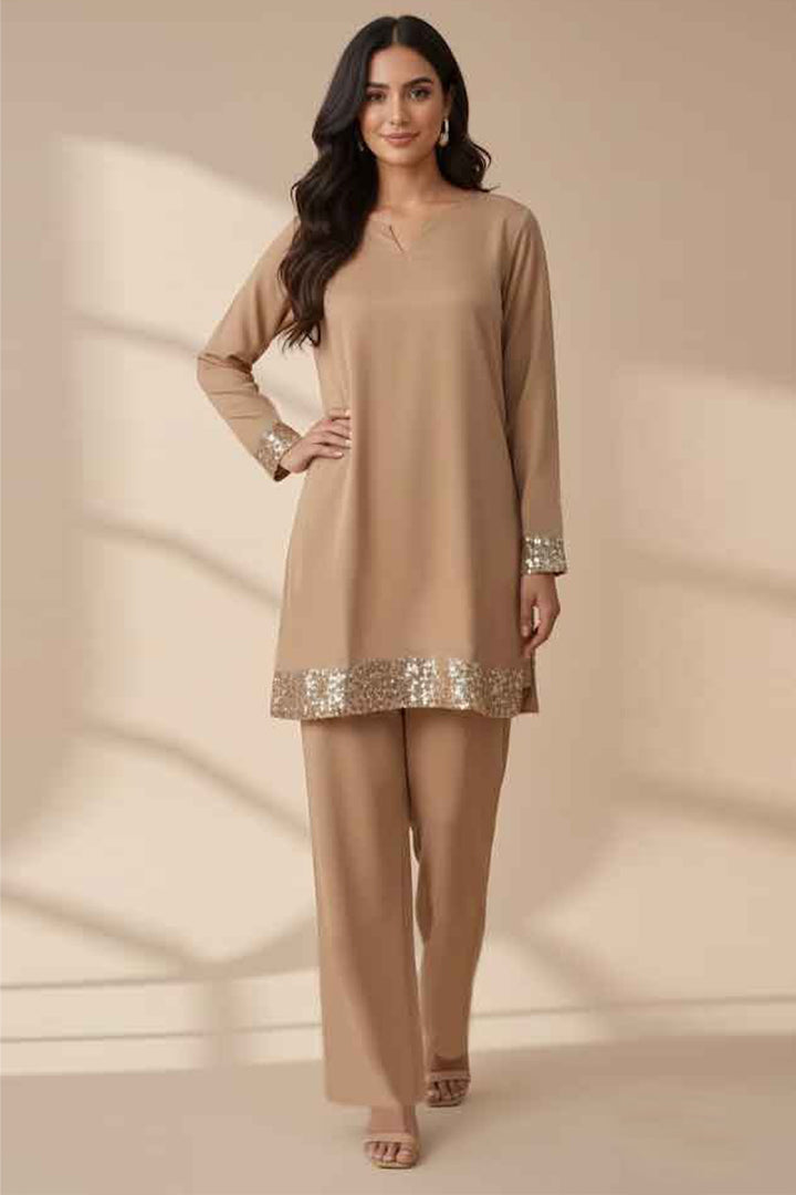 Pastel Brown Sequin Co Ord Set